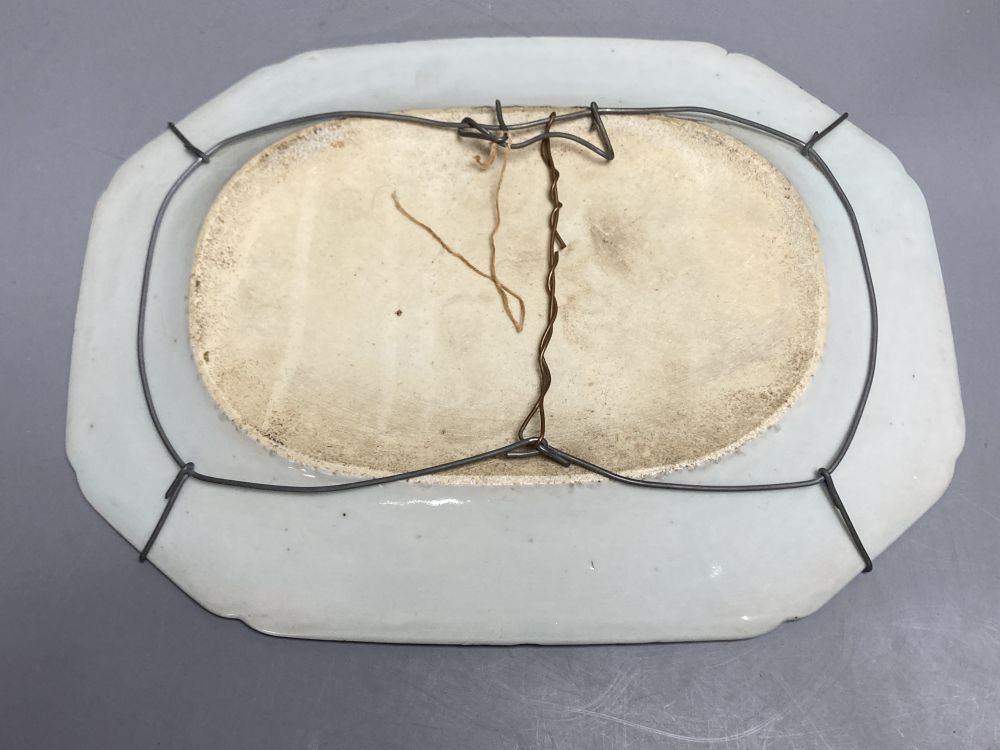 A 19th century Chinese blue and white octagonal meat, rim chipped